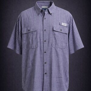 Magellan Outdoors Fish Gear Button Down Mens 3XL Purple Check Vented Fishing.